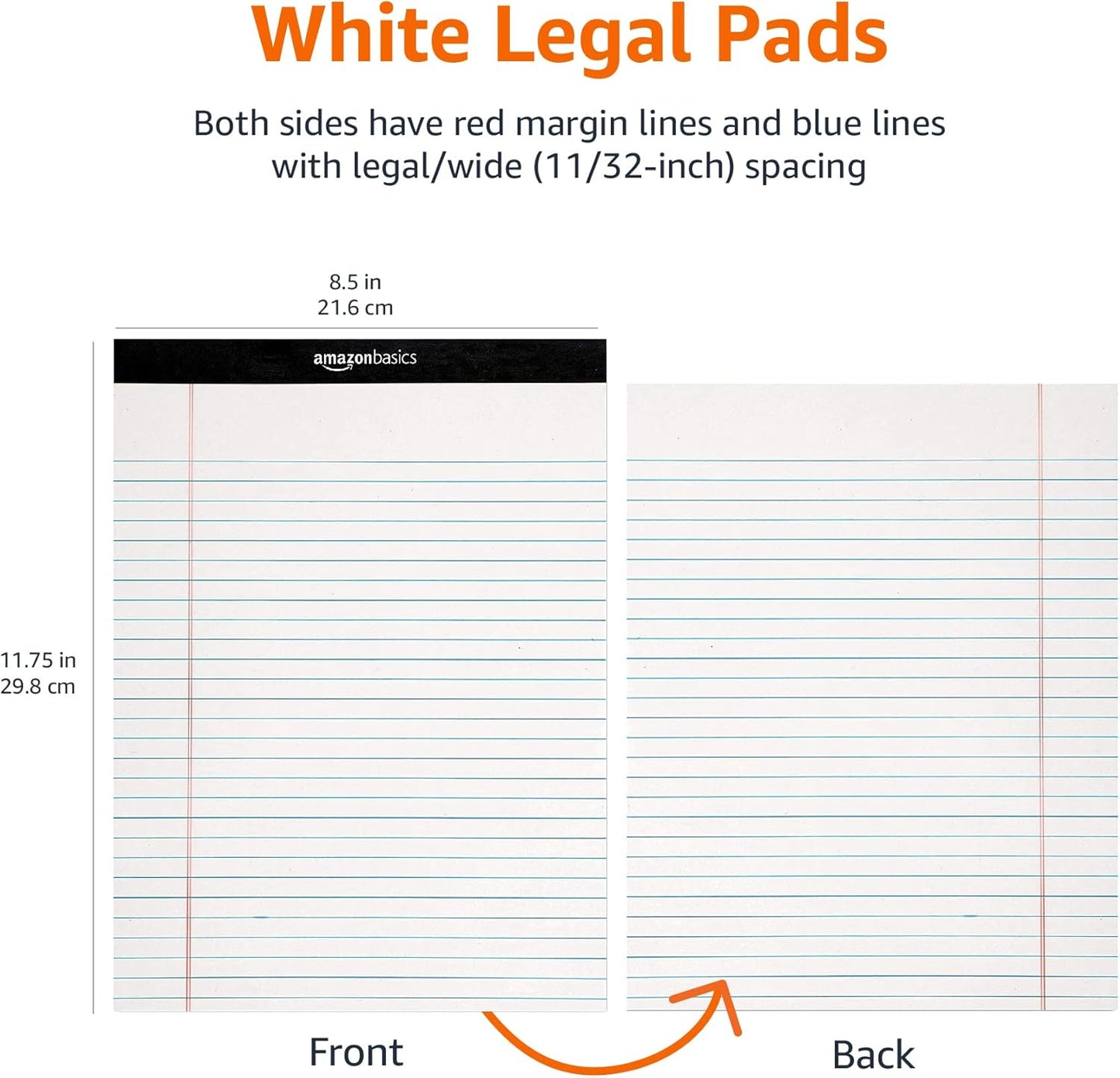 Amazon Basics Wide Ruled Lined Writing Note Pads with Sturdy Back, 8.5" x 11.75", Multicolor, 6-Pack, 300 Sheets, Perforated
