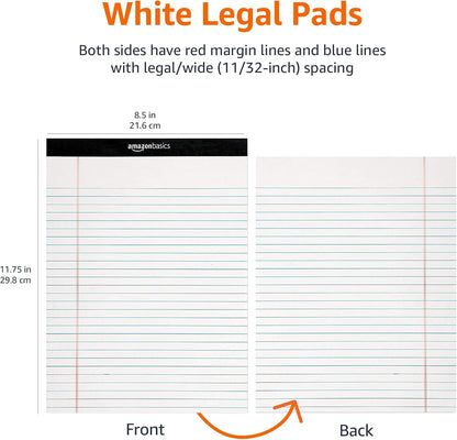 Amazon Basics Wide Ruled Lined Writing Note Pads with Sturdy Back, 8.5" x 11.75", Multicolor, 6-Pack, 300 Sheets, Perforated