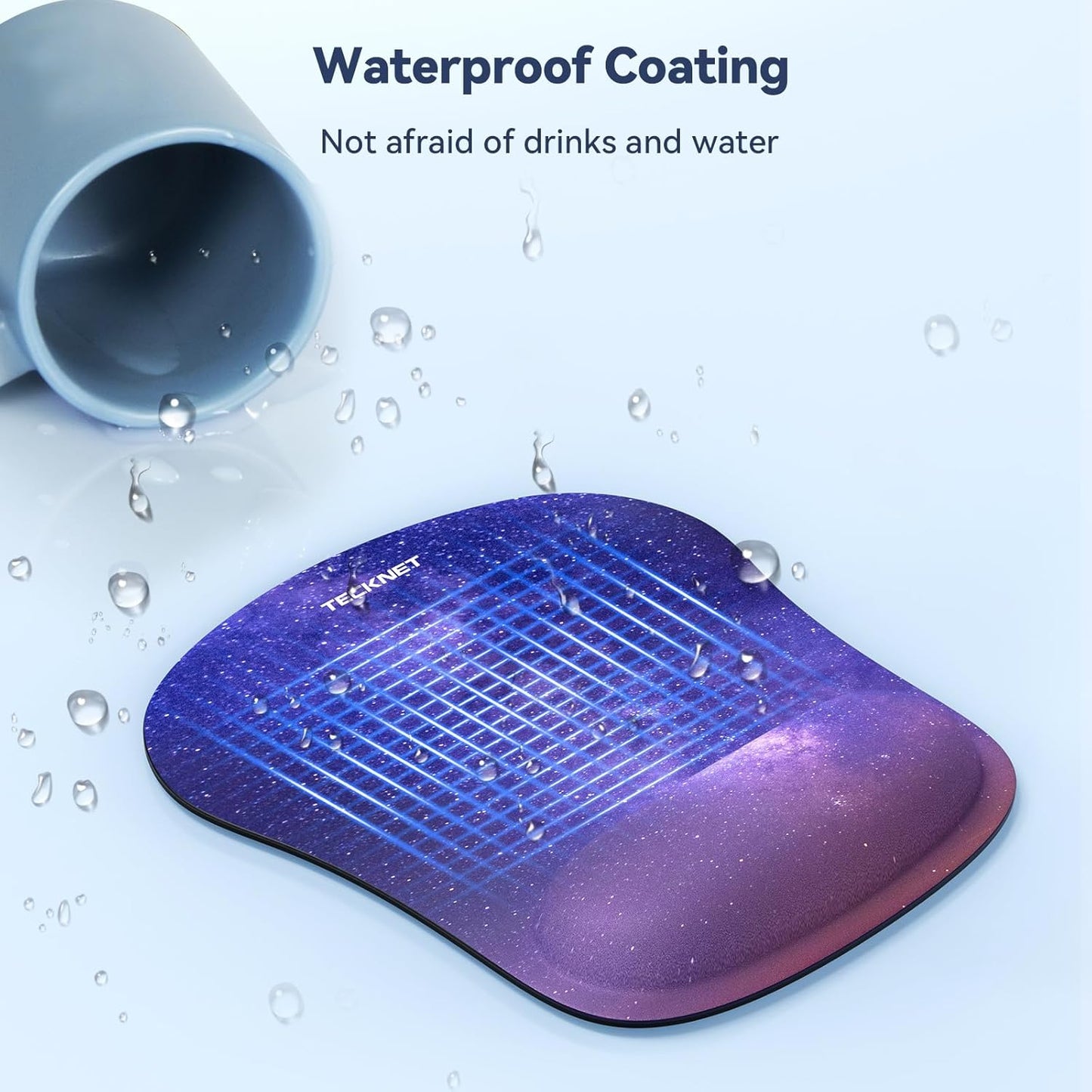 TECKNET Mouse Pad with Wrist Support, Ergonomic Gaming Mouse Pad Pain Relief, Portable Comfortable Mousepad for Computer, Laptop, Office, Home and Travel, Non-Slip Base, Waterproof Surface, Black