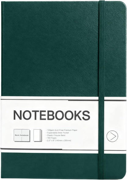 M&G Dotted Journal Notebook, 160 Pages, A5 Medium Size 5.6" x 8" for Men Women, 100GSM Thick College Ruled Paper Bullet Journal for Note Taking, Work & Office, Leather Hardcover, Green