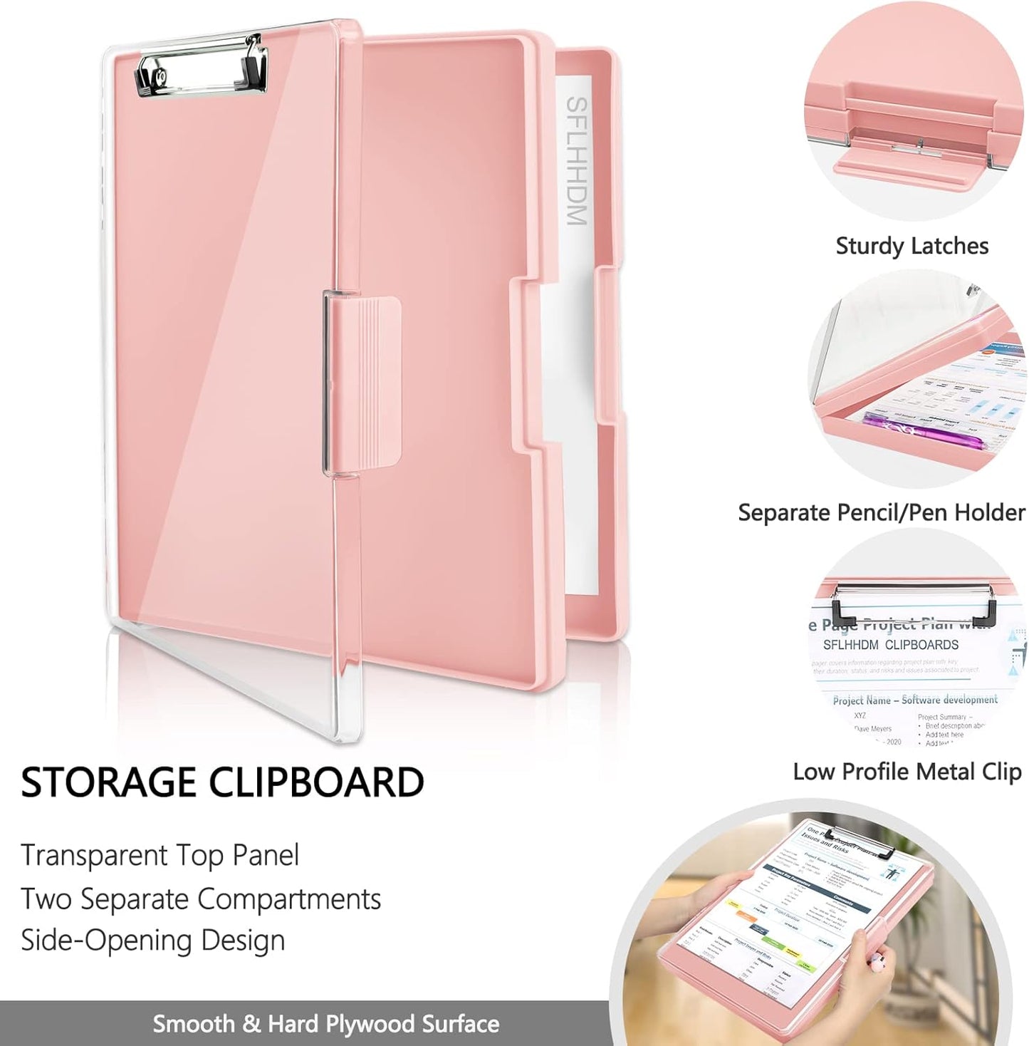 SFLHHDM Clipboard with Storage,Heavy Duty Clip Boards 8.5x11 with 2 Storage Case,Clear Visible Panel Storage Clipboards,Side Opening Nursing Clipboard Folder for Office Supplies-Light Purple