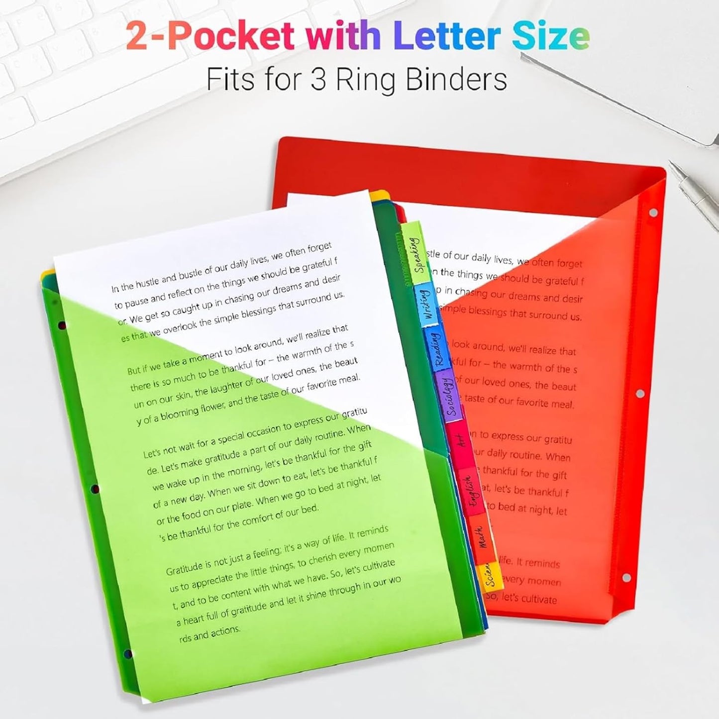 8-Tab Dividers for 3-Ring Binders, 16 Counts 3 Holes Index Dividers with 2 Pockets, Insertable 8 Tabs Binder Divider for 0.5''/1''/2''/3'' Inch Binders, 8 Colors