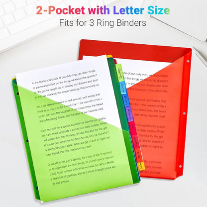 8-Tab Dividers for 3-Ring Binders, 16 Counts 3 Holes Index Dividers with 2 Pockets, Insertable 8 Tabs Binder Divider for 0.5''/1''/2''/3'' Inch Binders, 8 Colors