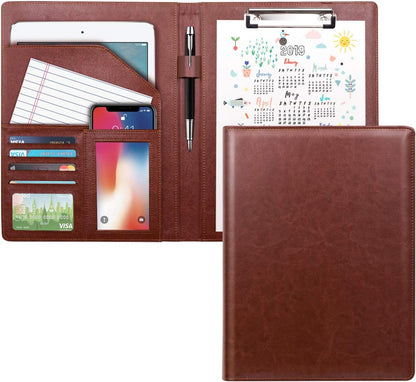 WAVEYU Resume Portfolio Folder, Padfolio Clipboard, Writing Portfolio Leather Clipboard with Cover for Legal Pad Holder Letter Size A4 for Business Conference Notepad Clip Boards, Purple