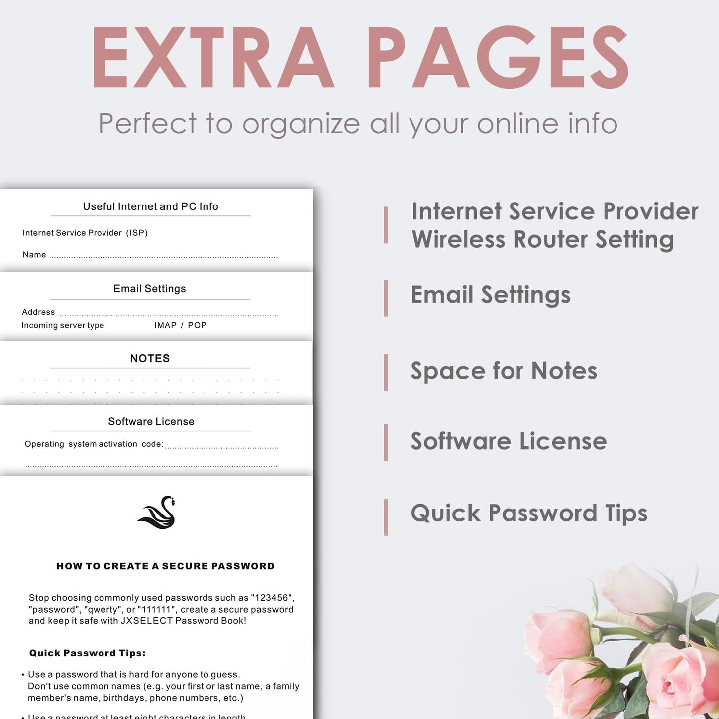 Elegant Password Book with Alphabetical Tabs - Hardcover Password Book for Internet Website Address Login - 5.2" x 7.6" Password Keeper and Organizer w/Notes Section & Back Pocket (Turquoise)
