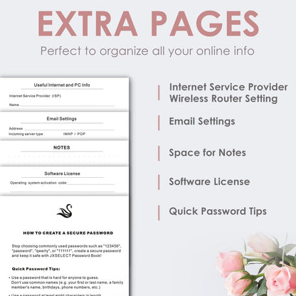Elegant Password Book with Alphabetical Tabs - Hardcover Password Book for Internet Website Address Login - 5.2" x 7.6" Password Keeper and Organizer w/Notes Section & Back Pocket (Turquoise)