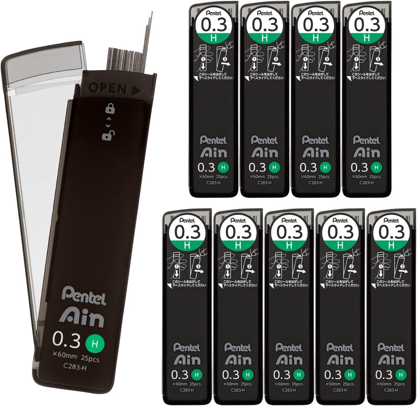 Pentel Ain AMZ-XC284HB3P Mechanical Lead, 0.02 inches (0.4 mm), HB, 3 Pieces