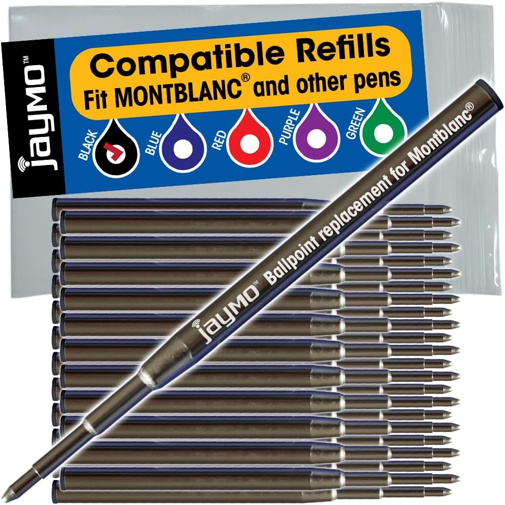 Jaymo Replacement for Montblanc 116218 - Measures 3.875 in / 98 mm Long - Ballpoint Pen Refill - 6 Purple