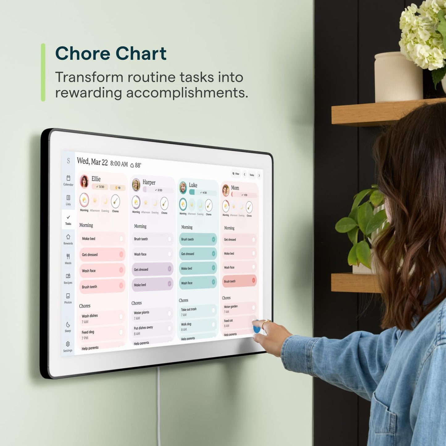 Skylight Calendar Max: 27-Inch Smart Digital Calendar & Chore Chart, Family Organizer with Interactive Touchscreen Display – Wall Mountable in Portrait or Landscape, Classic White Frame