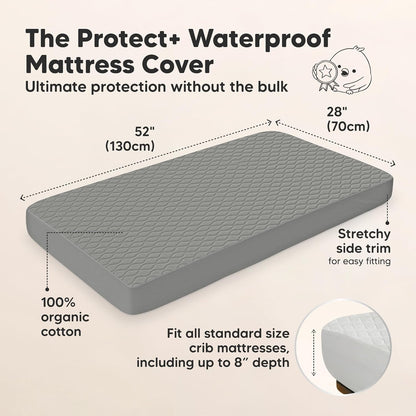 2-Pack Waterproof Crib Mattress Protector Cover Fitted - Quiet Baby Crib Mattress Pad Sheets, 52" x 28" Soft Quilted Cotton Baby Sheet, Machine Washable, Easy Fit, Durable (Soft White/Mavy)