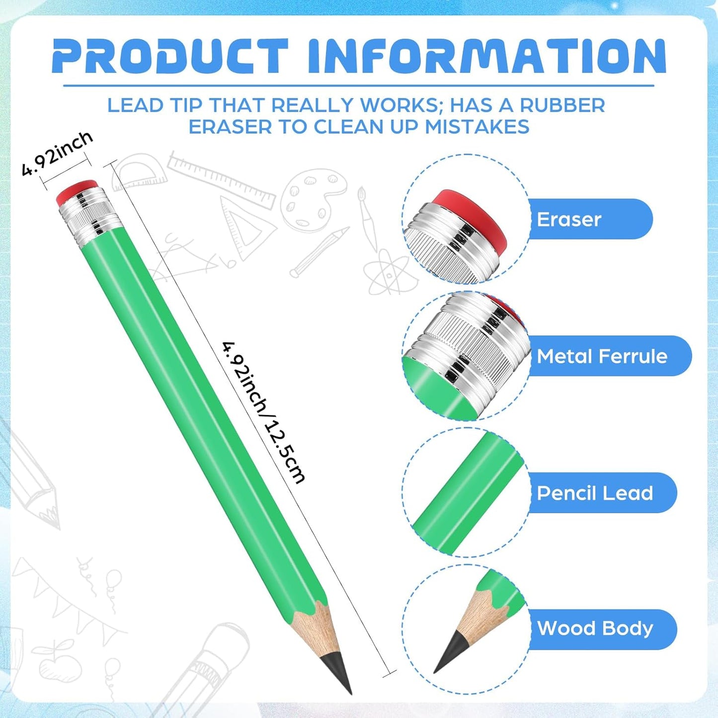 2 Pcs 13 inch Wooden Jumbo Pencils for Prop Giant Big Novelty Wood Pencil with Eraser for Fun Decor, School Projects, Party Favors, and Unique Gifts (Green)