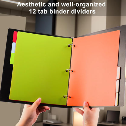 HABGP 12Pcs/2 Set 6 Tab Dividers for 3 Ring Binder, 12 Pcs Colorful Binder Dividers with Tabs, 3 Ring Page Folder Dividers, Plastic Tabbed File Dividers with Tabs, Three Ring Binder Index Dividers