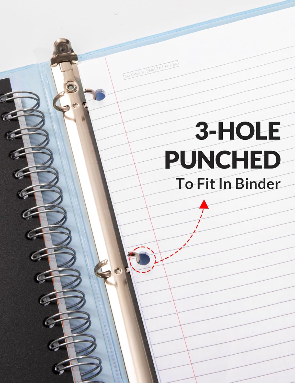 SUNEE Spiral Notebooks for Work with Removable Dividers & Tabs – College Ruled 5 Subject, 300 Pages, 3 Hole Punched, Durable PP Cover, 8"x10.5" – Notebooks for Office or School, Black