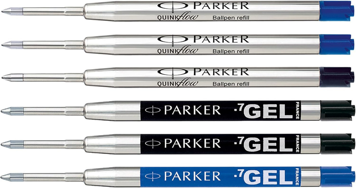 Parker Jotter London Ballpoint and Gel Pen Refill Discovery Pack: 3 Quinkflow Refills for Ballpoint Pens & 3 Quink Gel Refills