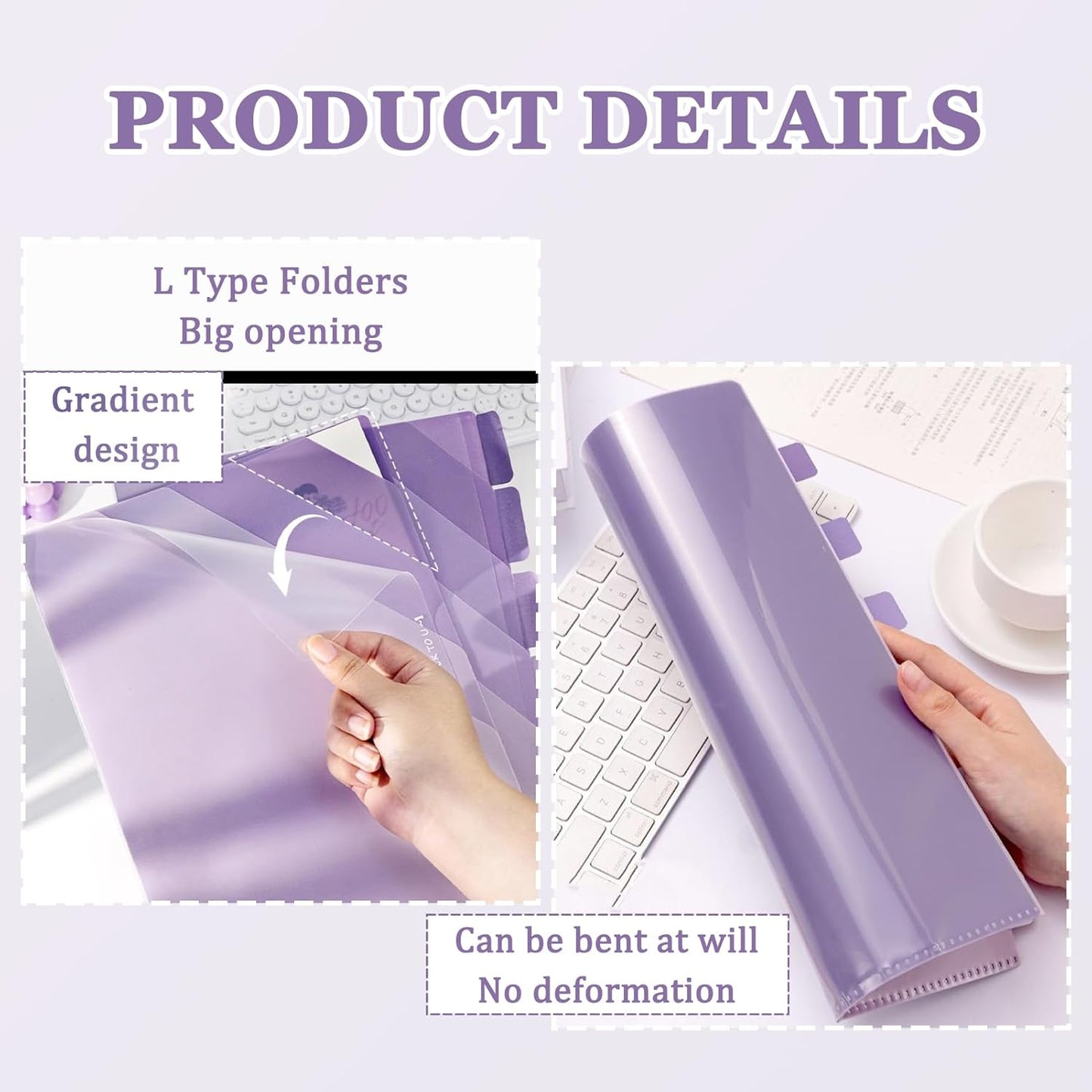 MIUPOO Poly Project Organizer,Documents Project Pockets,Office PocketFile,Clear Plastic File Folder Sleeves,L Shaped File Jackets,Blue and Purple Set of 2.