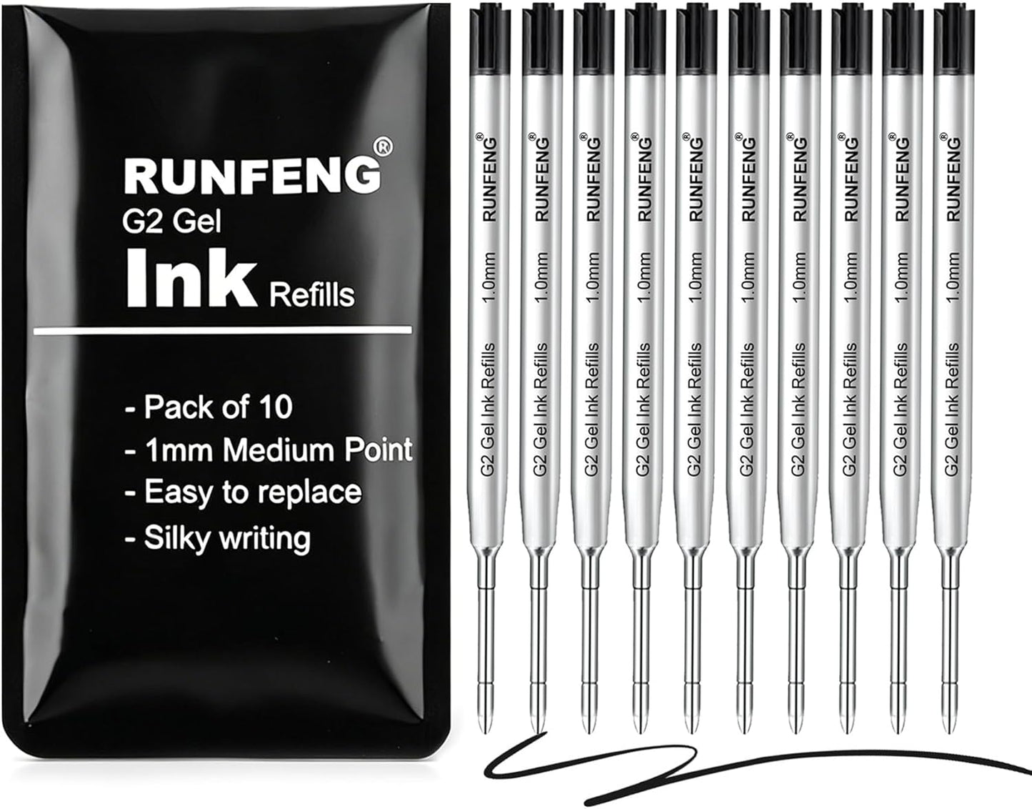 Pack of 10 Replaceable Ballpoint Pen Refills, G2 Gel Ink Refills,1mm Medium Point,Twist Pen Refill,Ball Point Pen Refills,Ink Refills for Pens,Black Ink Refills