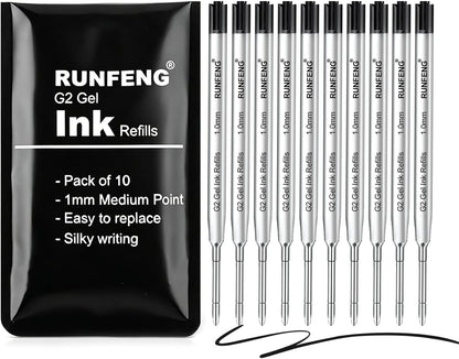 Pack of 10 Replaceable Ballpoint Pen Refills, G2 Gel Ink Refills,1mm Medium Point,Twist Pen Refill,Ball Point Pen Refills,Ink Refills for Pens,Black Ink Refills