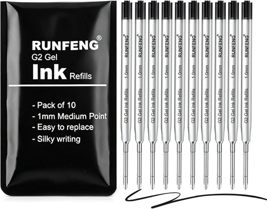 Pack of 10 Replaceable Ballpoint Pen Refills, G2 Gel Ink Refills,1mm Medium Point,Twist Pen Refill,Ball Point Pen Refills,Ink Refills for Pens,Black Ink Refills