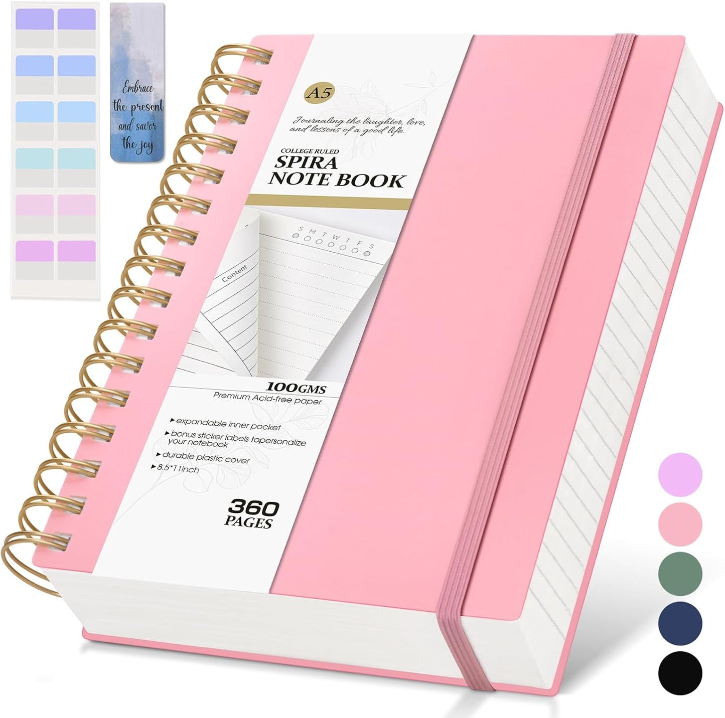 MUAHLIUB Spiral Notebook Journal College Ruled, 360 Pages Lined Thick Journals for Women Men, B5 Big Notebooks with 100GSM Paper, Spiral Bound Journaling for Writing Work School Black 7.6"×10"