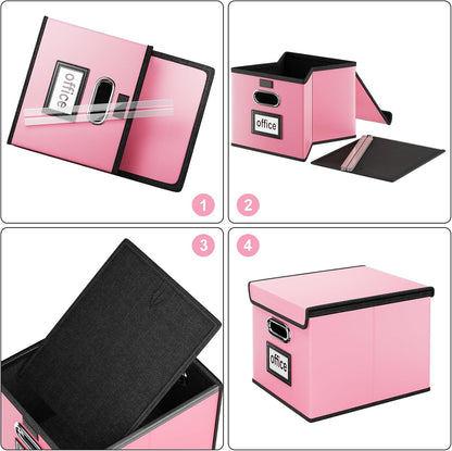 Huolewa Upgraded Portable File Organizer Box with Lid, Collapsible Linen Hanging Filing Storage Boxes with Plastic Slides, Decorative Home/Office Filing System Box for File and Folders Storage (Gray)