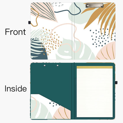 Hongri Clipboard Folio with Refillable Lined Notepad and Interior Storage Pocket for Students, Classroom, Office, Women, Man, Cute Custom Pattern, Size 12.8 x 9.2 in, Classic Flower