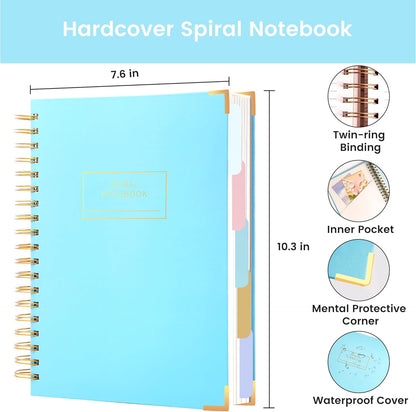 Hardcover Spiral Notebook with Tabs 8"x10" Large Spiral Lined Journals for Women with Dividers 240 Pages College Ruled Composition Notebook 5 Subject Notebook for Work, Back to School, Gifts, Purple
