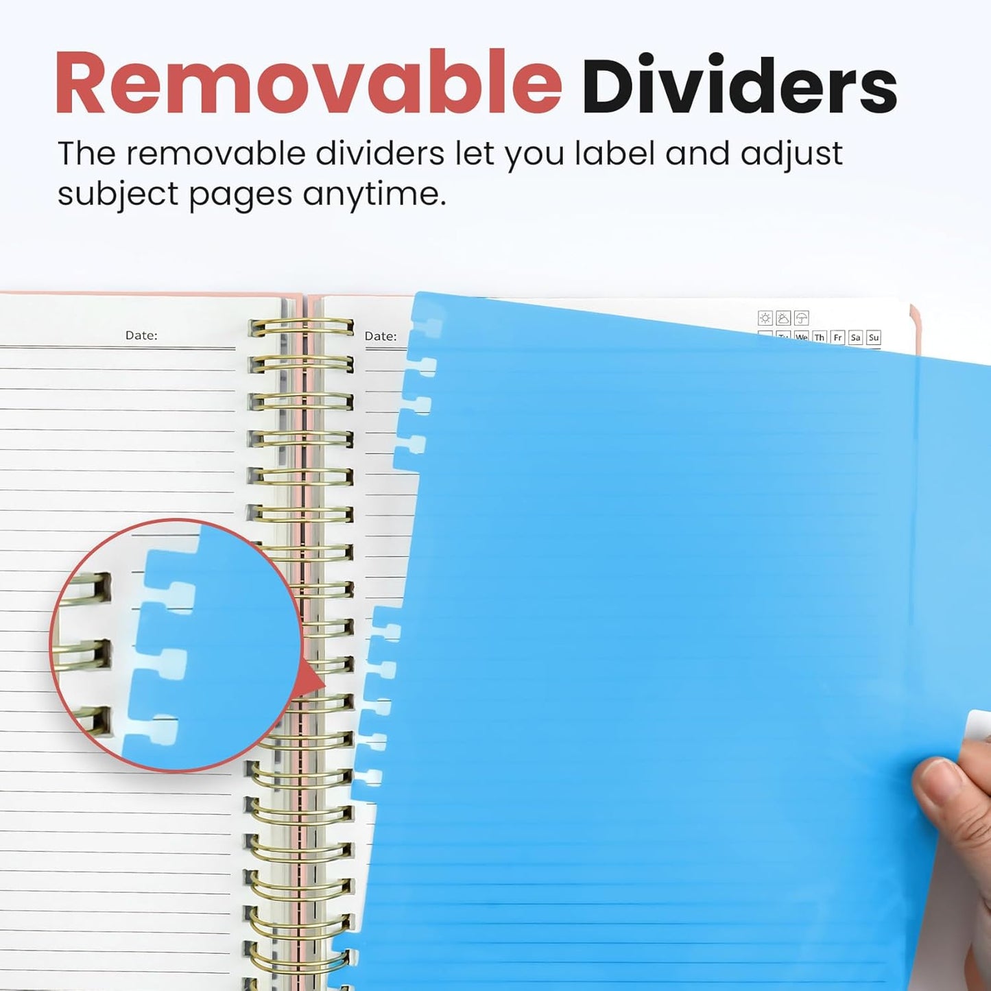 Hardcover Spiral Journal Notebooks for Work With Removable Dividers & Tabs, 8.5"x11" 5 Subject Notebook for Note Taking & Organizer, A4 College Ruled Lined Journal for Women & Writing, Aquamarine, 280 Pages