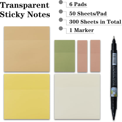 YOUDEFUL 1600pcs Translucent Sticky Note Tabs, Morandi Page Markers for Annotating Books,Repositionable Book Flags Tabs Strip with Binders, Clear Sticky Notes,Page Tabs,Index Tabs