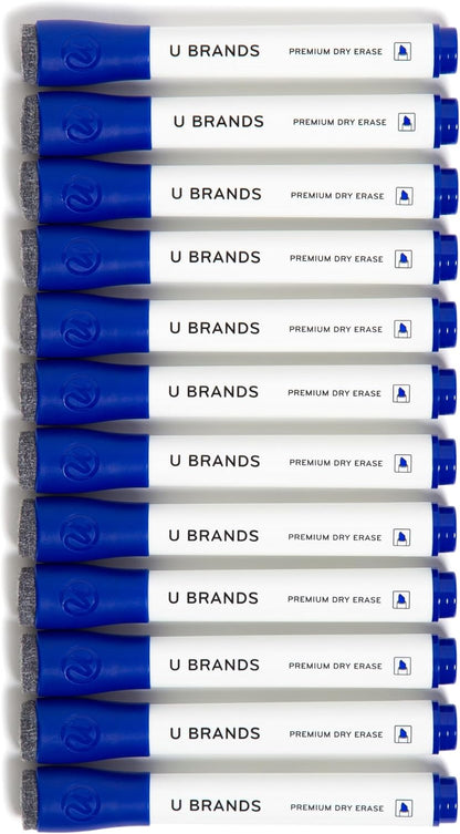 U Brands Dry Erase Markers, Fine Tip Whiteboard Markers, Chisel Tip, Low Odor, Black Dry Erase Marker Set with Eraser Caps, Office School Classroom Supplies, 12 Count