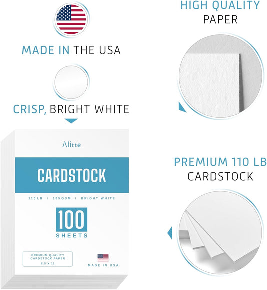 Cardstock Paper | 100 Pack, White Card Stock Printer Paper 8.5 x11, Heavyweight Thick, 110 lb, Premium Smooth Sheets and Printer Compatible - for Crafts, Cards, and Business