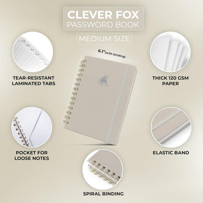Clever Fox Password Book Spiral – Internet Address & Password Organizer with Laminated Alphabetical Tabs – Password Keeper Journal – Hardcover, Medium Size, 6.1x7.7” (Mystic Blue)