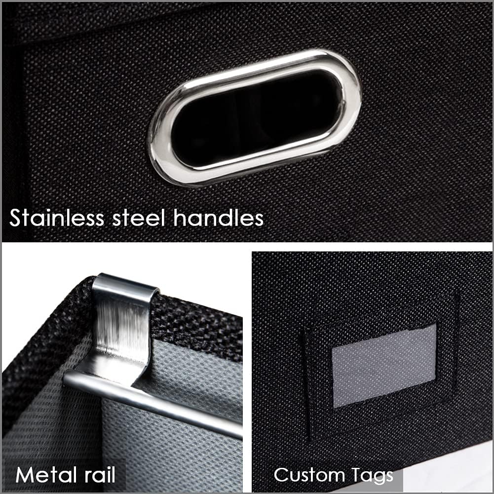 PRANDOM File Organizer Box - Collapsible Decorative Linen Filing Storage with Lids for Letter Size - Grey (14x9.3x10.8 inch)