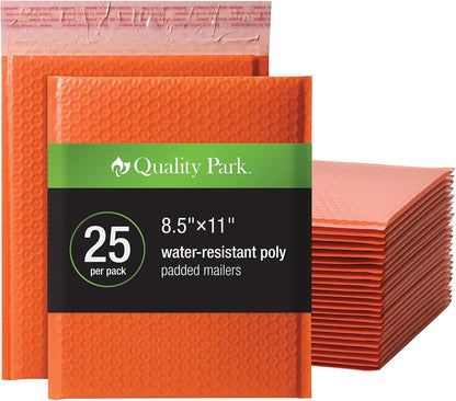 Quality Park Bubble Mailers, 8.5 x 11 Shipping Envelopes, Water Resistant White Poly Padded Envelopes, Redi-Strip Peel Off Closure, 25/Box (QUA85859)