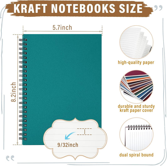 Fuutreo 24 Pcs Spiral Notebook for Work A5 8.3 x 5.7 Inch College Ruled Spiral Journal Notebook Kraft Cover, 12 Color, 60 Sheets, 120 Pages for Office School Supplies(Innovative,Floral)