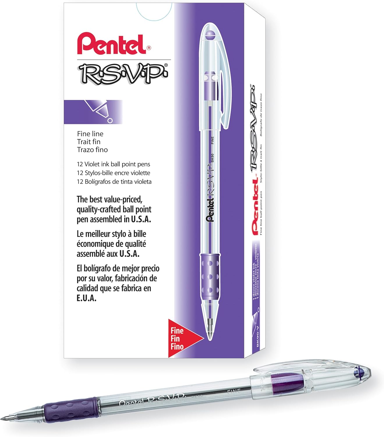 Pentel RSVP Ballpoint Pen, Fine Line, (0.7mm), Black Ink (BK90-A) (Pack of 1, 12 Count Total)