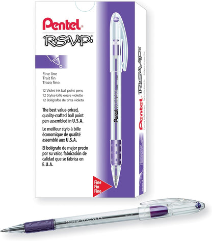 Pentel RSVP Ballpoint Pen, Fine Line, (0.7mm), Black Ink (BK90-A) (Pack of 1, 12 Count Total)
