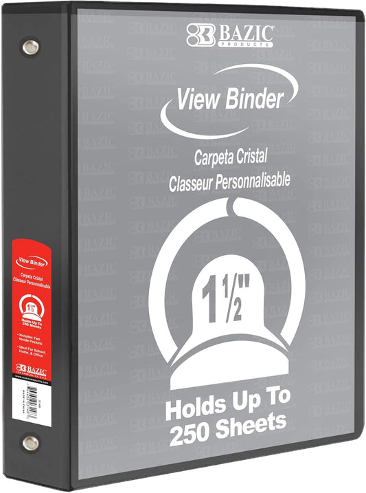 BAZIC Products 3 Ring Binder - Burgundy, Economy View Binder with Clear Overlay Cover and Round Rings, Organizer for School Office Home Use, 1.5-inch Capacity Holds 280 Sheets Paper, 1-Pack