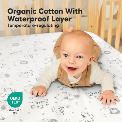 2-Pack Waterproof Crib Sheets for Boys, Girls - 52x28 Fitted Organic Cotton Baby Crib Sheets, Toddler Mattress Protector Cover, Washable, Soft & Durable Baby Bedding Essentials(Pine Grove)