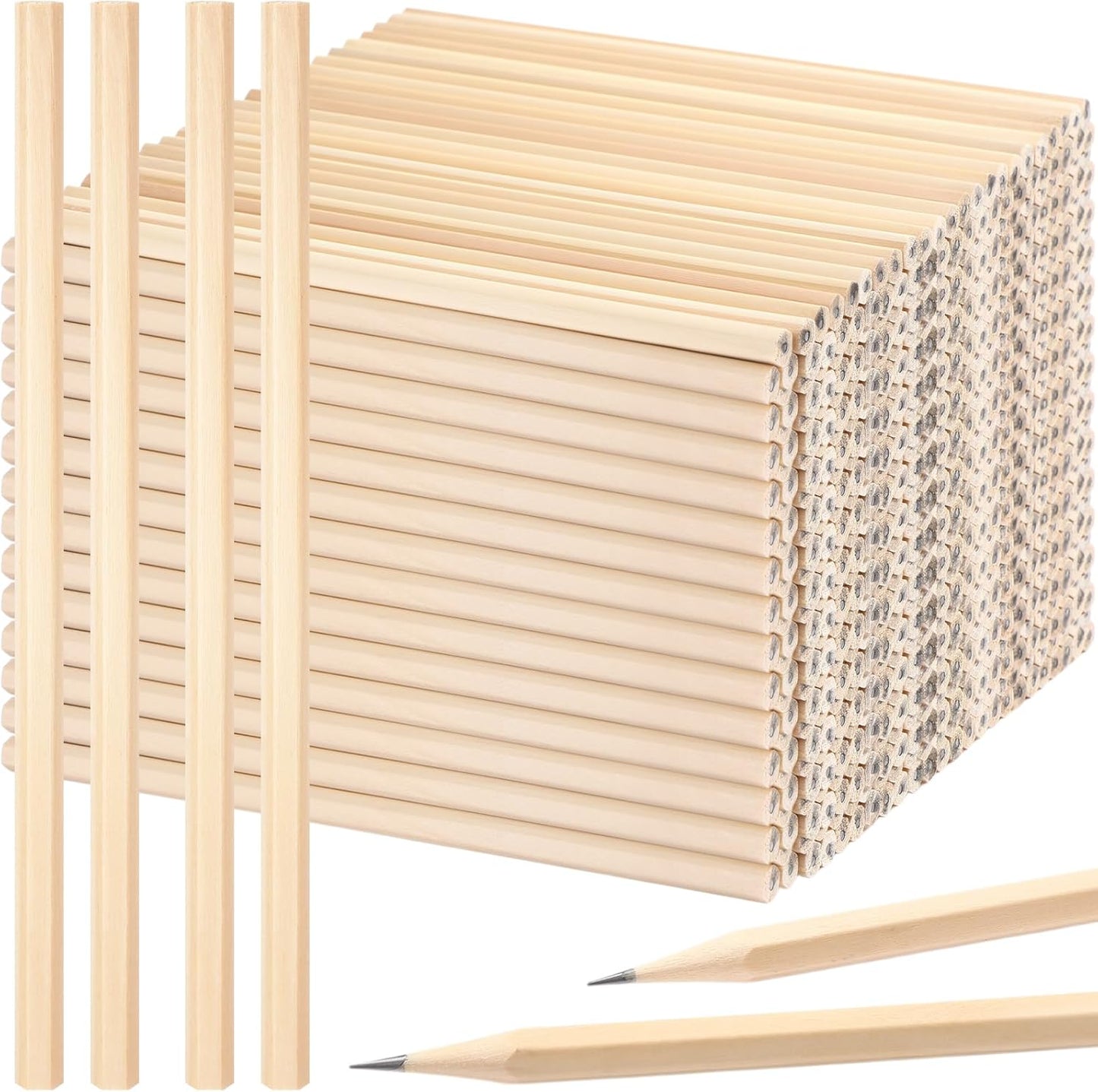 Fumete 100 Pieces Wooden Pencils Bulk No Eraser Hexagonal HB Graphite Unsharpened Natural Wood Pencils Without Erasers Classroom Gifts for Students Bulk Goodie Bag Stuffers