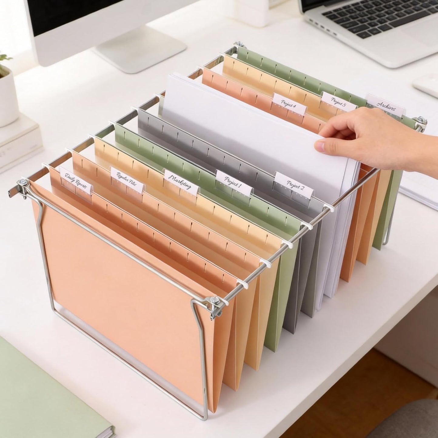 SUNEE Hanging File Folders, 25 Pack Letter Size Hanging File Folders with 1/5-Cut Tabs, Ideal for Home and Office Organization and Papers Classification, Bright Neon Pink
