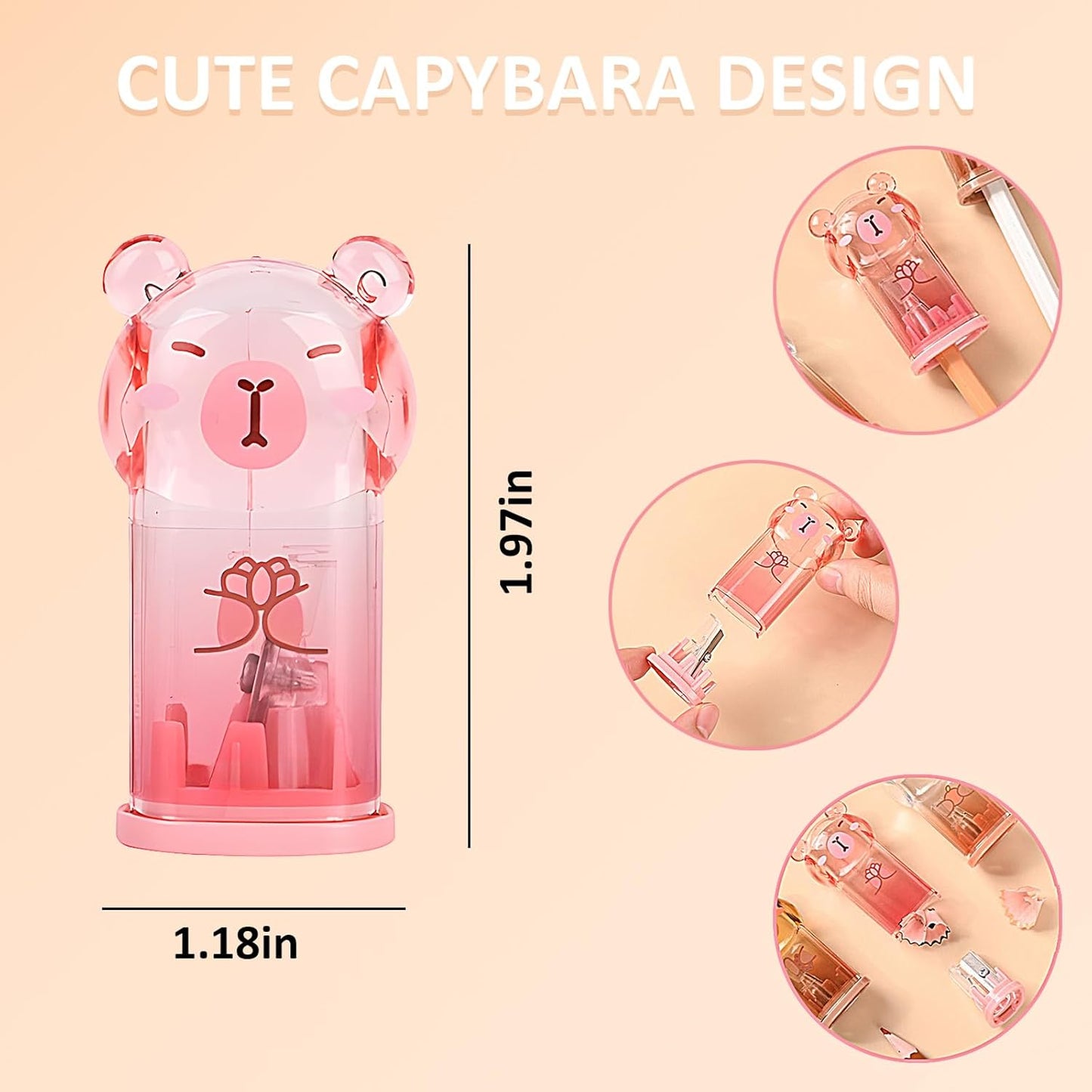 6Pcs Capybara Cute Stationery Set,Kawaii School Supplies,Including 3 Pencil Sharpeners and 3 Retractable Erasers, for Kawaii Office School Home Supplies (Capybara)