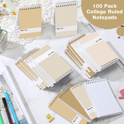 Thenshop 100 Pads Spiral Memo Pads Bulk 3 x 5 Inch Small Pocket Notepad Top Bound Lined 60 Sheets Mini Notebooks for School College Office Home Supplies (Fresh Colors)