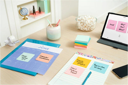 Post-it Notes, 3 in x 3 in, 4 Sticky Note Pads, 50 Sheets per Pad, Beachside Café Collection, School Supplies and Office Products
