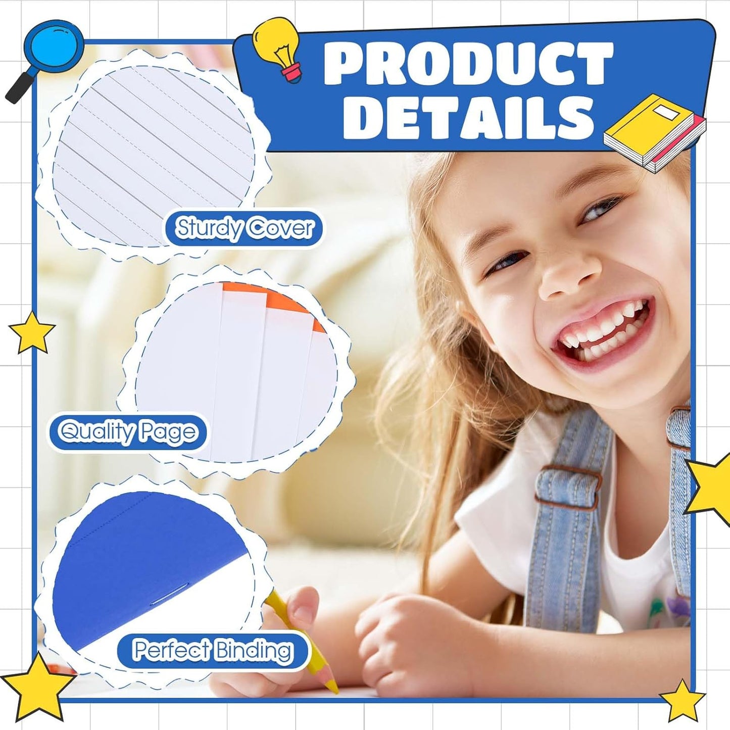 Henoyso 12 Pcs Primary Composition Notebook K-2 Primary Journal, Notebook for Kids Supplies, Bulk Blank Writing Book for Kid to Write Draw Journal 60 Page (9.8″ X 7.5″,Light Color)