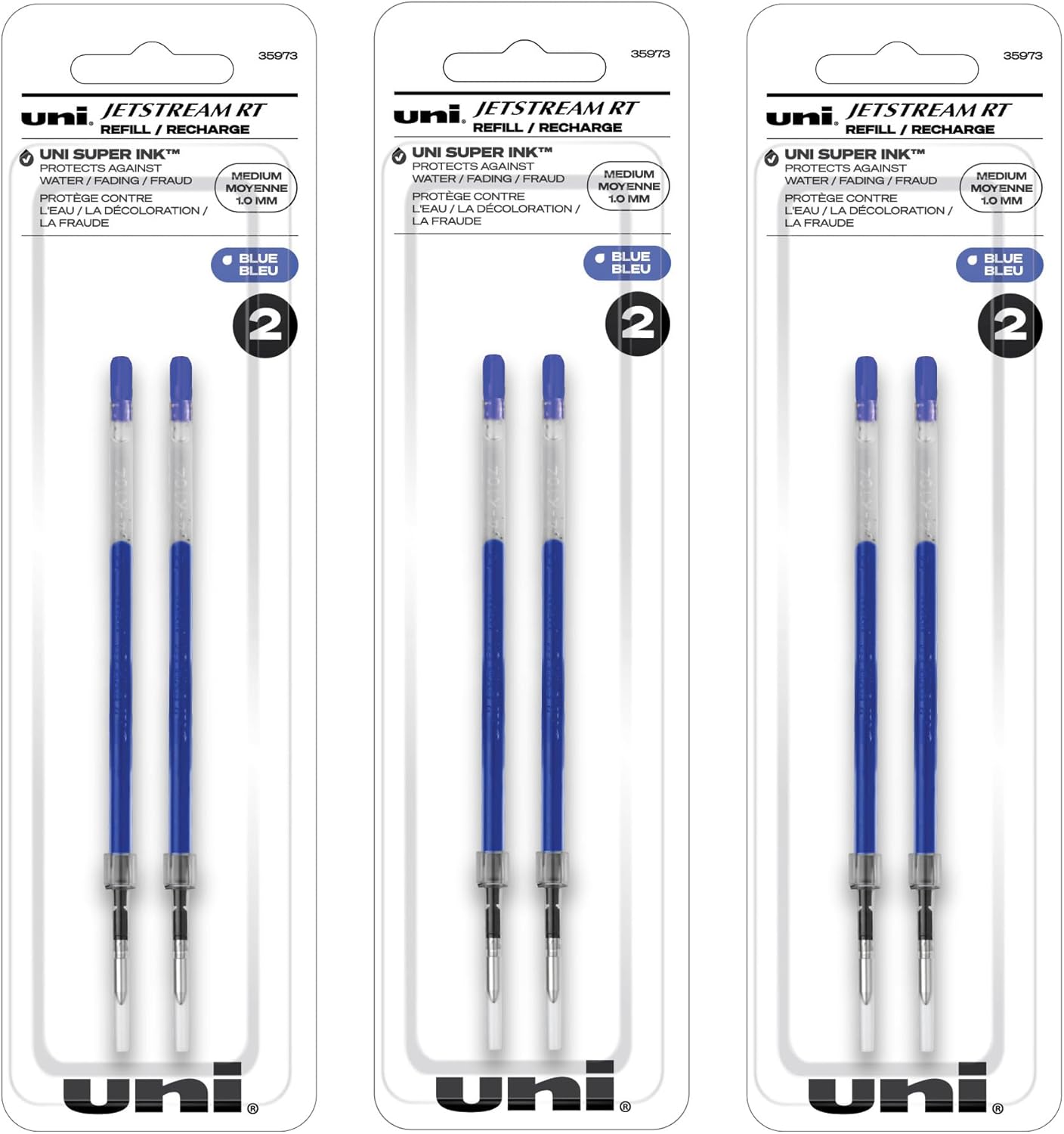 Uniball Jetstream RT Ballpoint Pen Refills, 1.0mm Medium Point, Blue Ink, 6 Refills