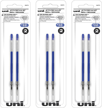 Uniball Jetstream RT Ballpoint Pen Refills, 1.0mm Medium Point, Blue Ink, 6 Refills