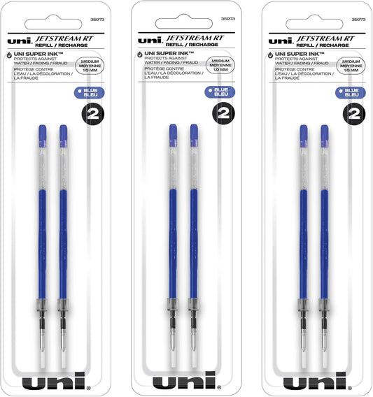 Uniball Jetstream RT Ballpoint Pen Refills, 1.0mm Medium Point, Blue Ink, 6 Refills