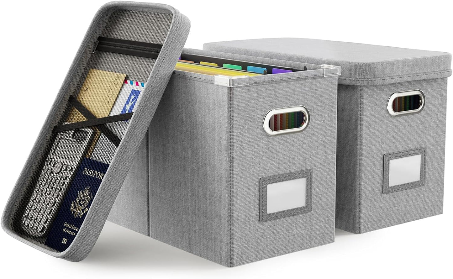 Oterri File Organizer Box with Lid, Hanging Filing File Box with Mesh Pocket, Document Organizer Box for Letter Files, Portable Storage Box with Smooth Sliding Rail for Office&Home (1 PCS, Beige)