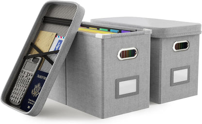 Oterri File Organizer Box with Lid, Hanging Filing File Box with Mesh Pocket, Document Organizer Box for Letter Files, Portable Storage Box with Smooth Sliding Rail for Office&Home (1 PCS, Beige)