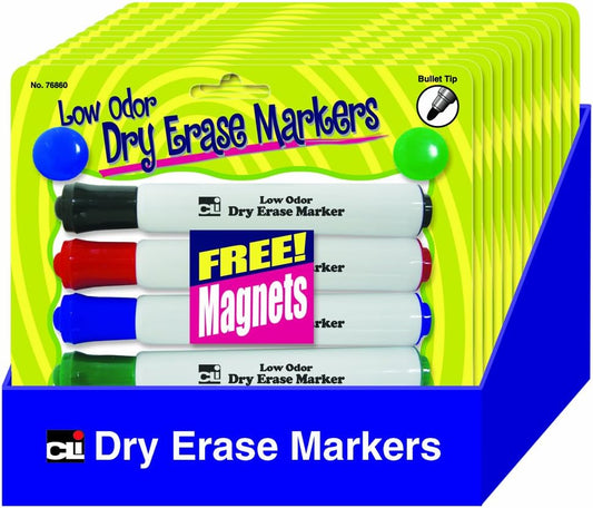 Charles Leonard Dry Erase Markers, Pocket Style with Bullet Tip, Assorted Colors, 4-Pack (47804)